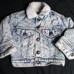 Vintage 80s Levi's Acid Wash Denim Jean Jacket Fleece Lined 2T